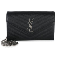 Saint Laurent Black Grain De Poudre Cassandre Chain Wallet Handbag fv