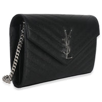 Saint Laurent Black Grain De Poudre Cassandre Chain Wallet Handbag pv