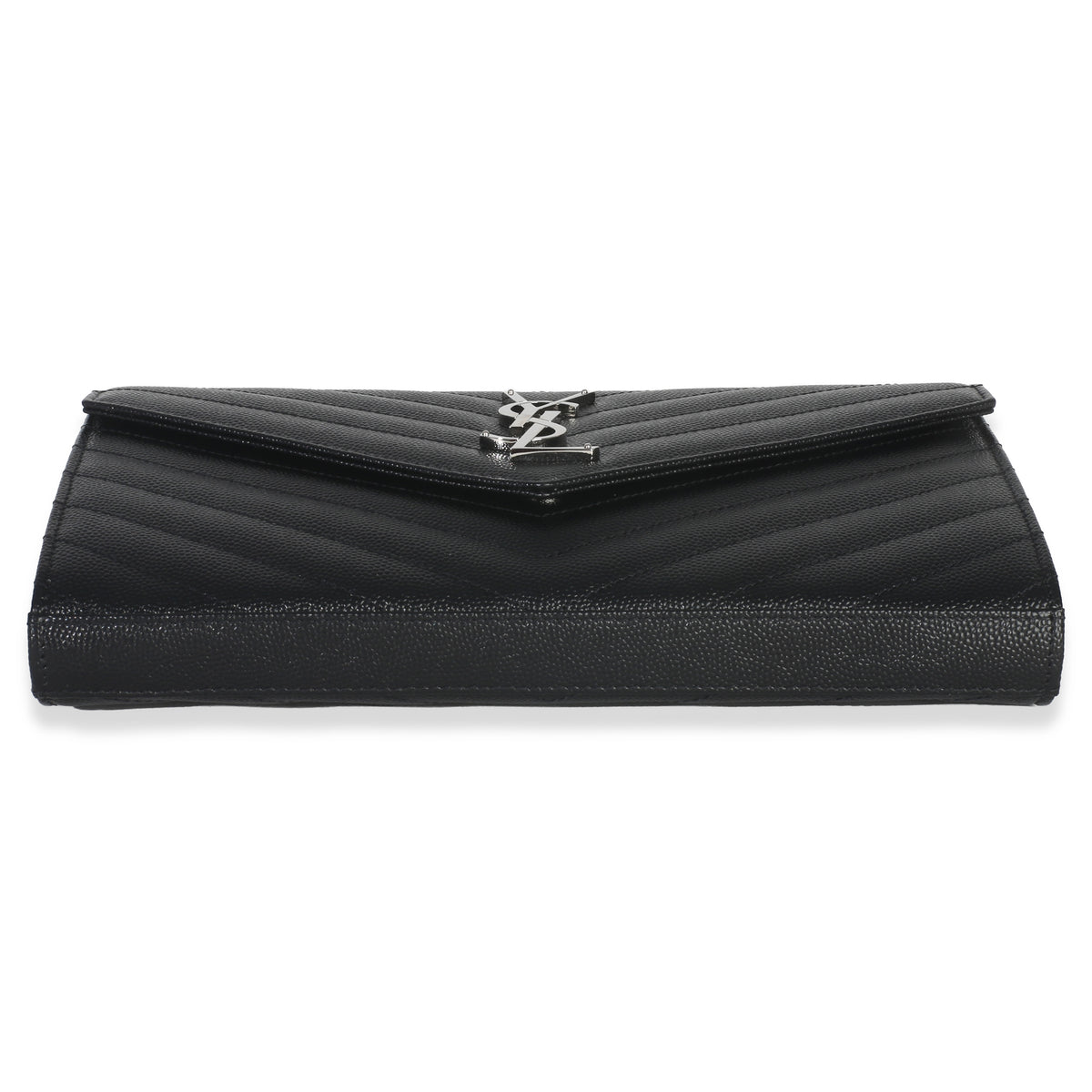 Saint Laurent Black Grain De Poudre Cassandre Chain Wallet Handbag stamp