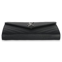 Saint Laurent Black Grain De Poudre Cassandre Chain Wallet Handbag stamp
