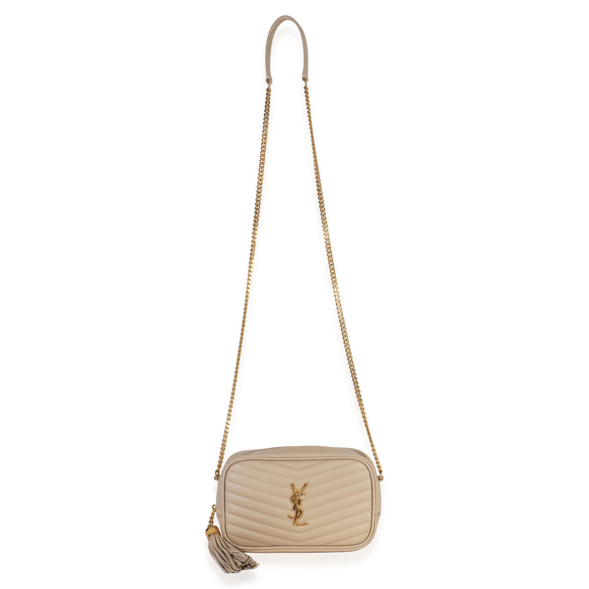 Saint Laurent Beige Grain De Poudre Matelasse Mini Lou Camera Bag Handbag av