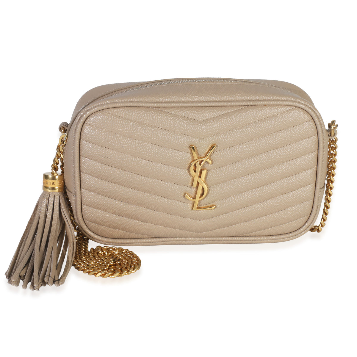 Saint Laurent Beige Grain De Poudre Matelasse Mini Lou Camera Bag Handbag fv