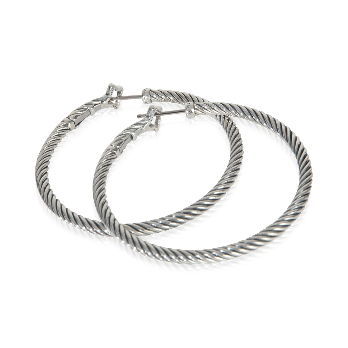 David Yurman Sterling Silver  Large Cable Hoop Earrings bv
