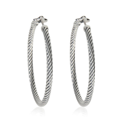 David Yurman Sterling Silver  Large Cable Hoop Earrings fv