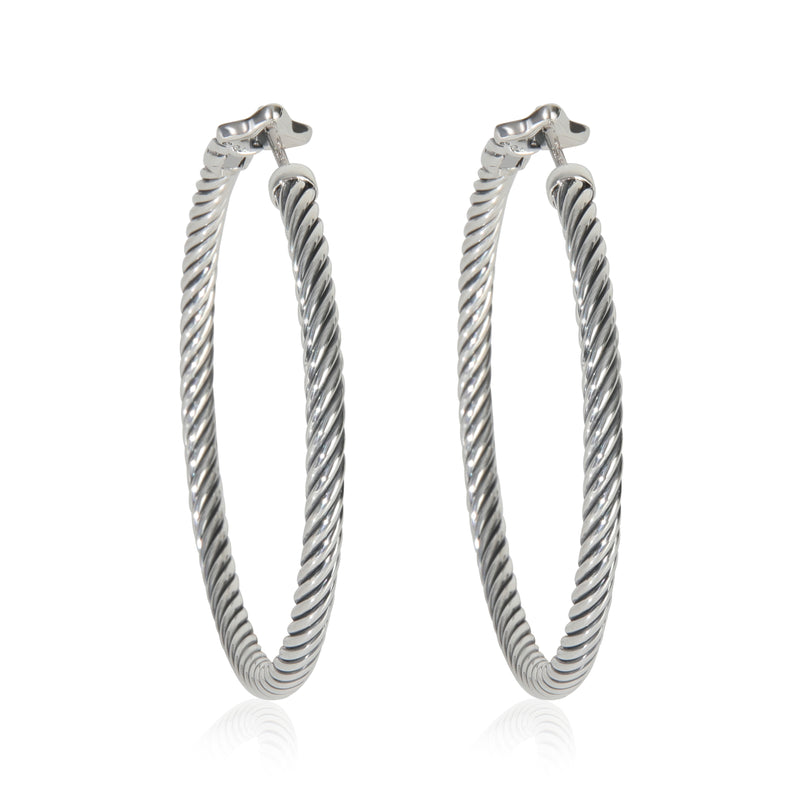 Sterling Silver  Large Cable Hoop Earrings
