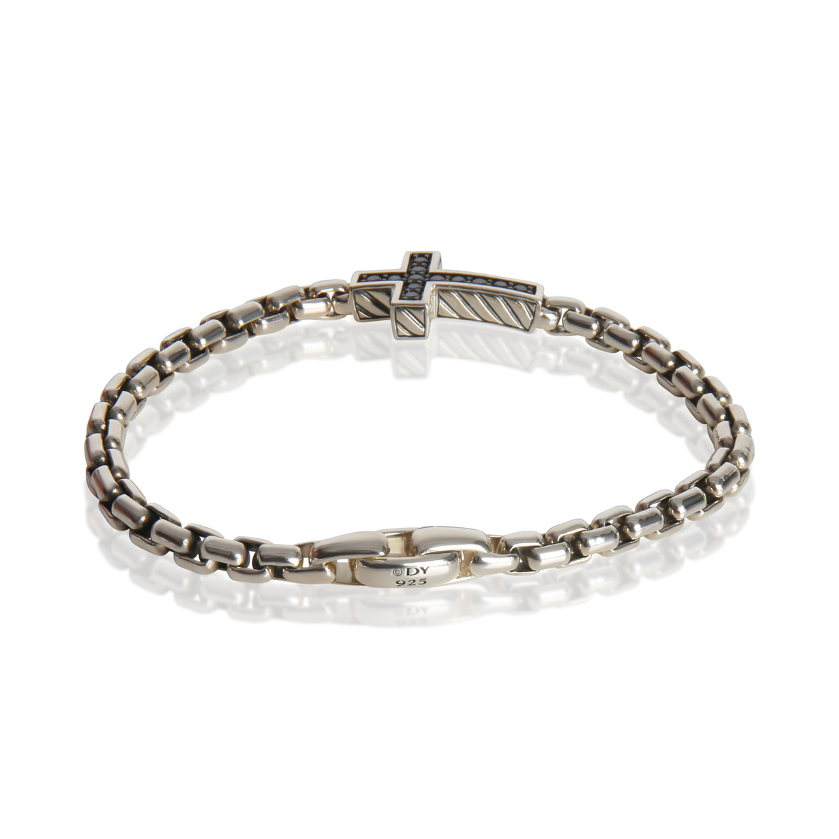David Yurman Sterling Silver Diamond Cross Station Bracelet pv