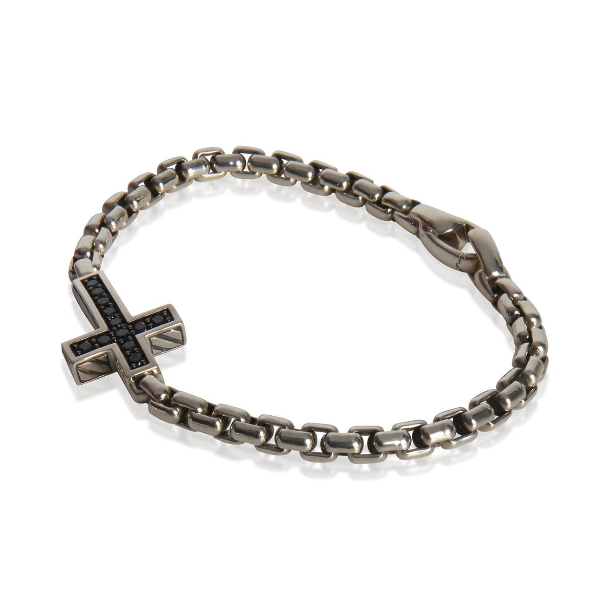David Yurman Sterling Silver Diamond Cross Station Bracelet sv