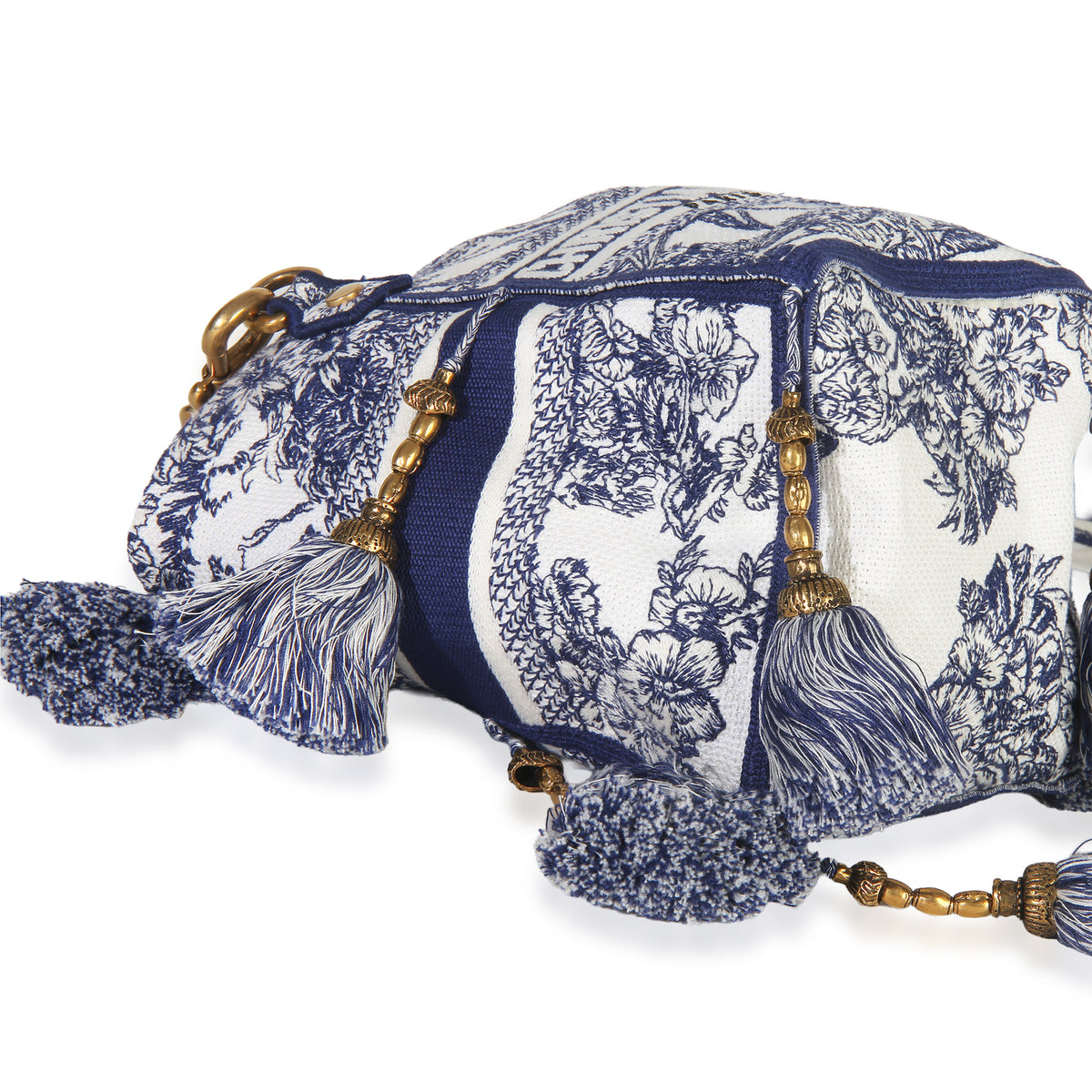 Christian Dior Blue Toile de Jouy Embroidery D Bubble Bucket Bag Handbag box