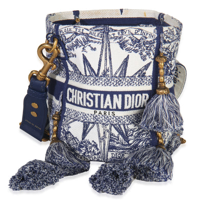 Christian Dior Blue Toile de Jouy Embroidery D Bubble Bucket Bag Handbag fv