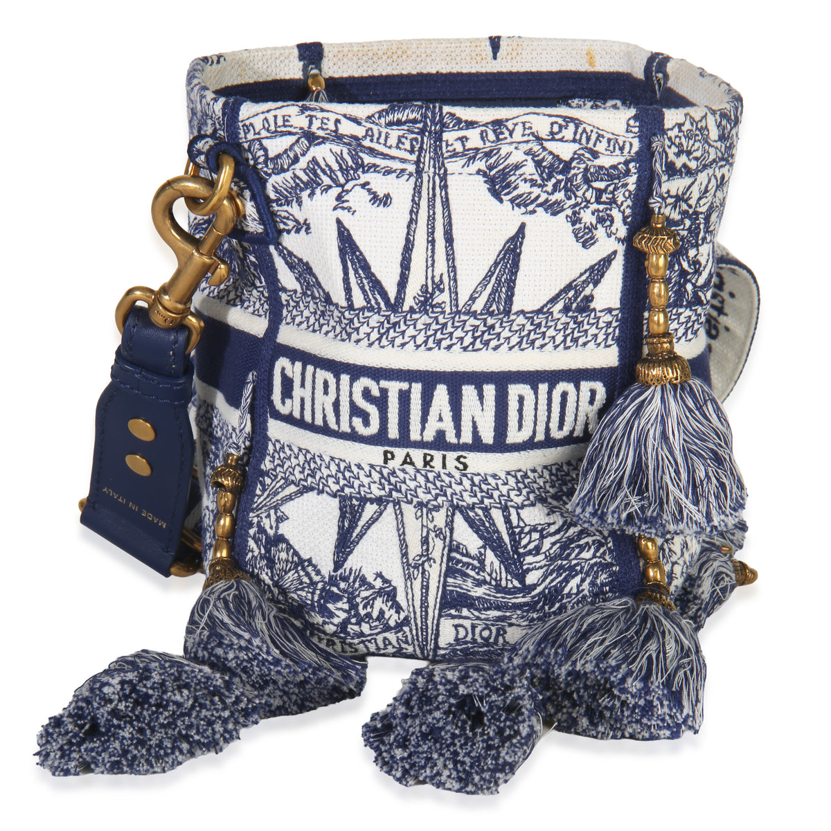 Christian Dior Blue Toile de Jouy Embroidery D Bubble Bucket Bag Handbag fv