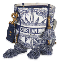 Christian Dior Blue Toile de Jouy Embroidery D Bubble Bucket Bag Handbag fv