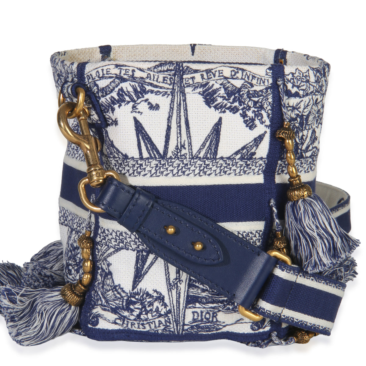 Christian Dior Blue Toile de Jouy Embroidery D Bubble Bucket Bag Handbag pv