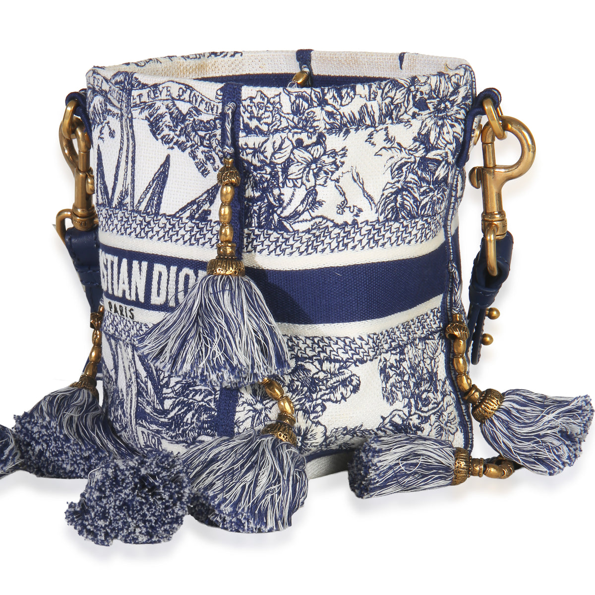 Christian Dior Blue Toile de Jouy Embroidery D Bubble Bucket Bag Handbag sv