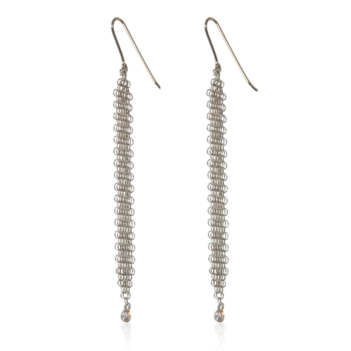 Tiffany & Co. Sterling Silver Diamond Elsa Peretti Mesh Earrings pv
