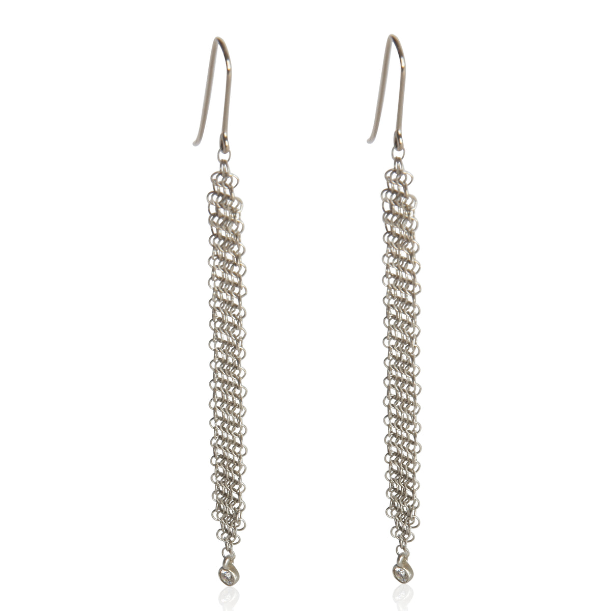 Sterling Silver Diamond Elsa Peretti Mesh Earrings