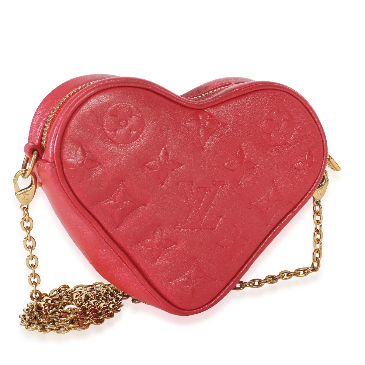 Louis Vuitton Red Monogram Lambskin Embossed Sac Coeur Heart On Chain Bag Handbag bv