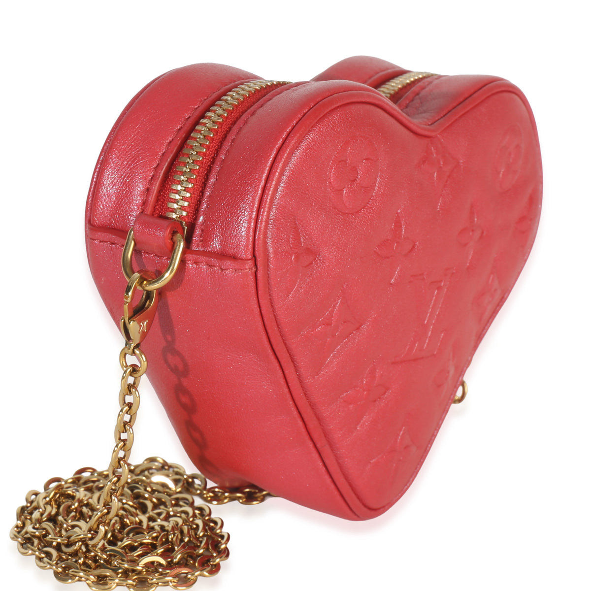 Louis Vuitton Red Monogram Lambskin Embossed Sac Coeur Heart On Chain Bag Handbag pv