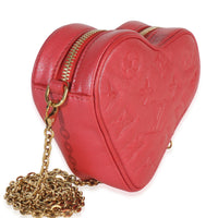 Louis Vuitton Red Monogram Lambskin Embossed Sac Coeur Heart On Chain Bag Handbag pv
