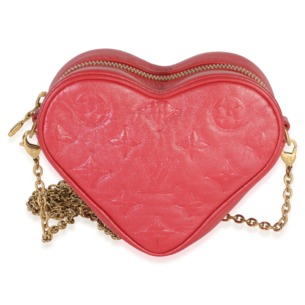 Louis Vuitton Red Monogram Lambskin Embossed Sac Coeur Heart On Chain Bag Handbag stamp