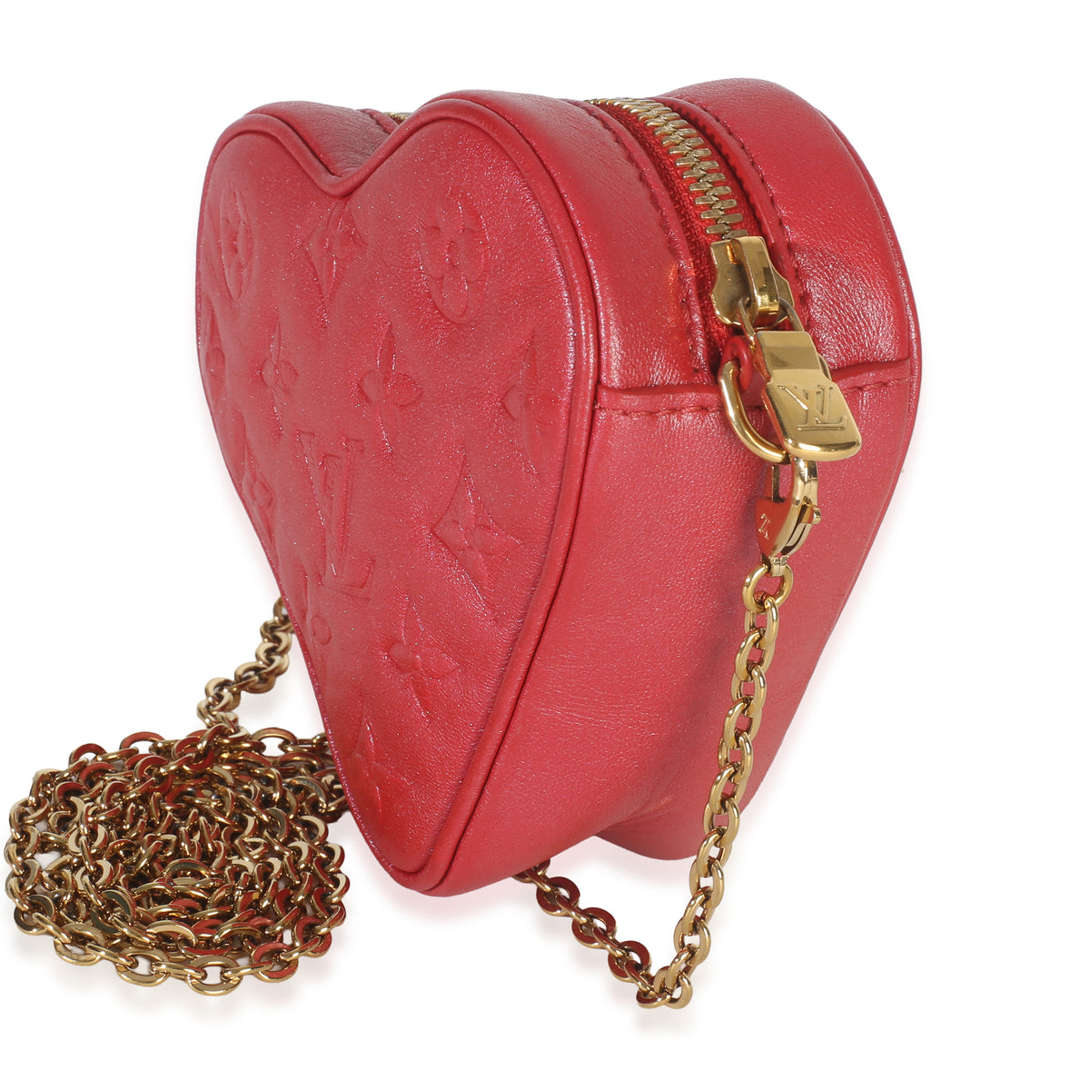 Louis Vuitton Red Monogram Lambskin Embossed Sac Coeur Heart On Chain Bag Handbag sv