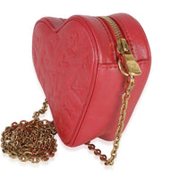 Louis Vuitton Red Monogram Lambskin Embossed Sac Coeur Heart On Chain Bag Handbag sv