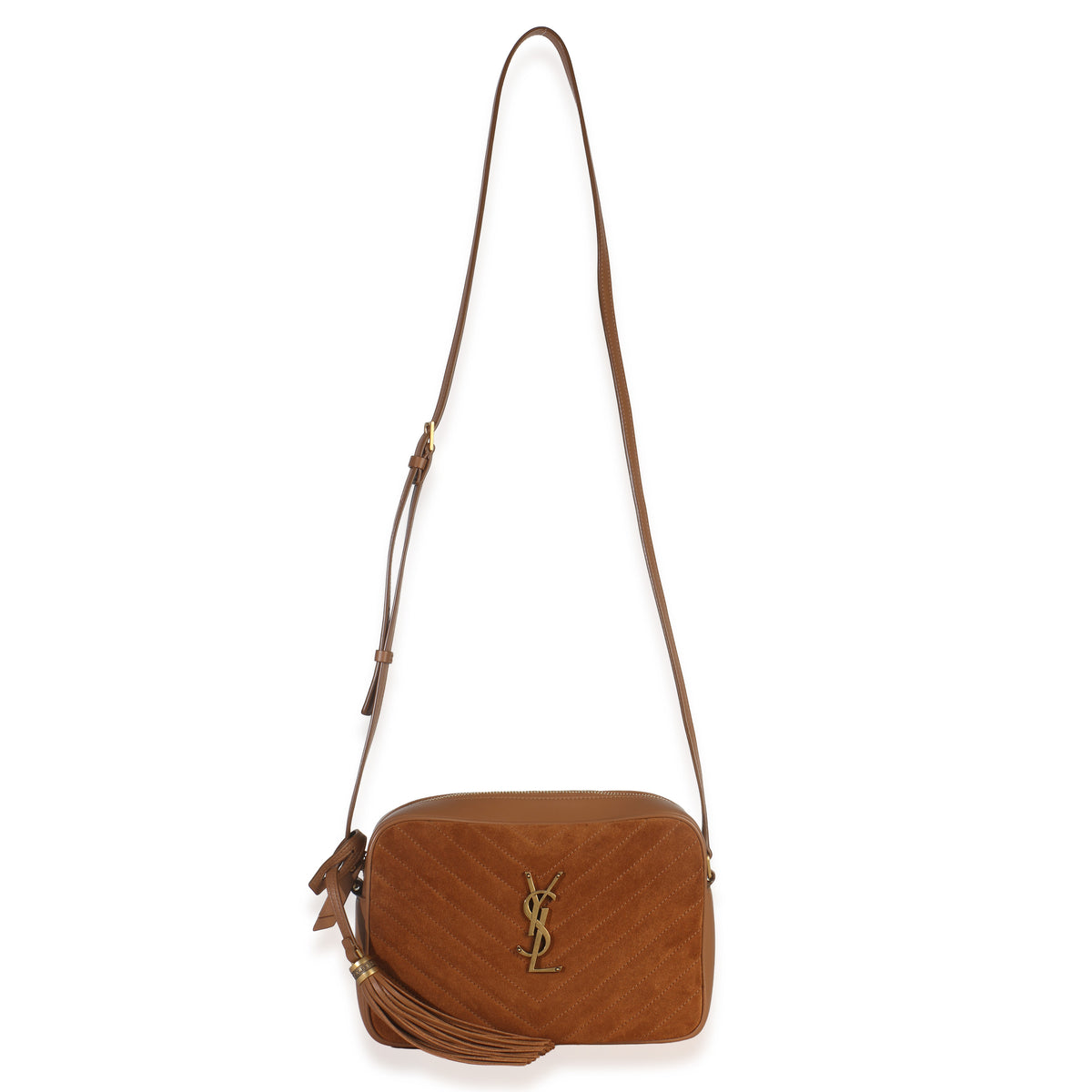Saint Laurent Cinnamon Suede Matelasse Monogram Lou Camera Handbag ad1