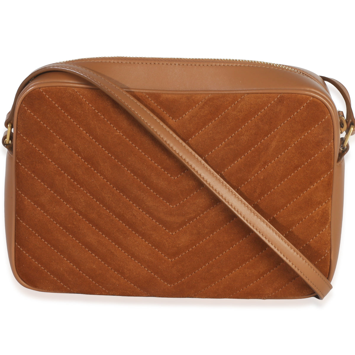 Saint Laurent Cinnamon Suede Matelasse Monogram Lou Camera Handbag bv