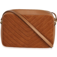 Saint Laurent Cinnamon Suede Matelasse Monogram Lou Camera Handbag bv
