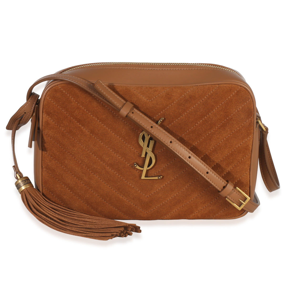 Saint Laurent Cinnamon Suede Matelasse Monogram Lou Camera Handbag fv