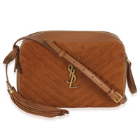 Saint Laurent Cinnamon Suede Matelasse Monogram Lou Camera Handbag fv