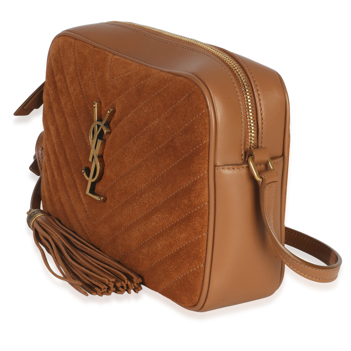 Saint Laurent Cinnamon Suede Matelasse Monogram Lou Camera Handbag sv