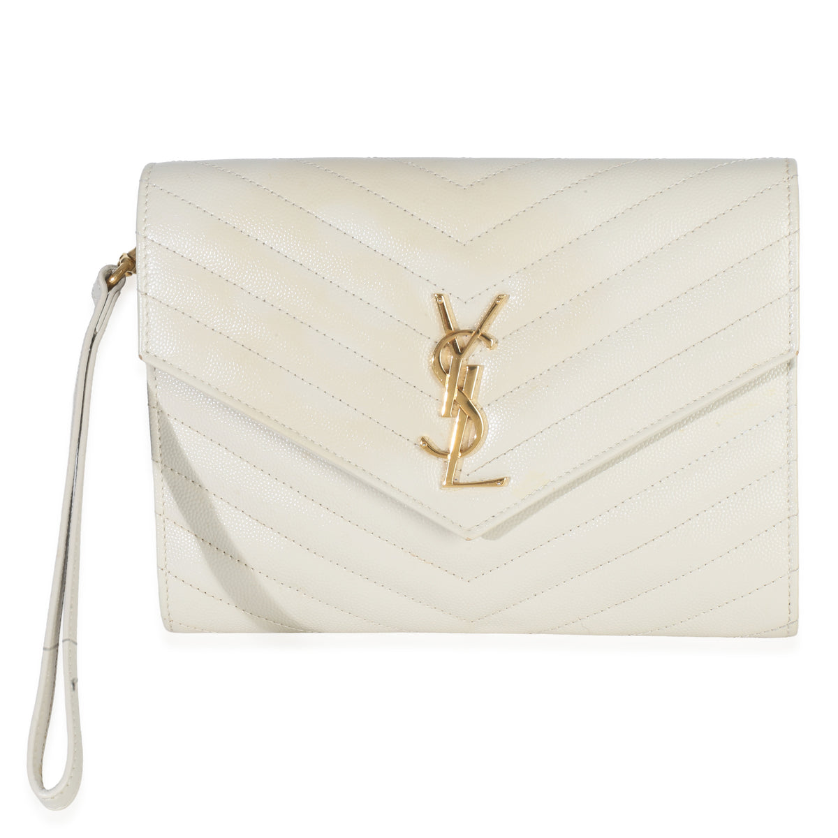 Saint Laurent Creama Soft Grain De Poudre Triquilt Monogram Clutch Handbag fv