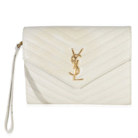 Saint Laurent Creama Soft Grain De Poudre Triquilt Monogram Clutch Handbag fv