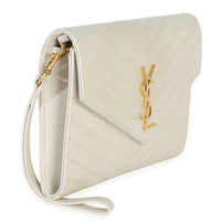 Saint Laurent Creama Soft Grain De Poudre Triquilt Monogram Clutch Handbag pv