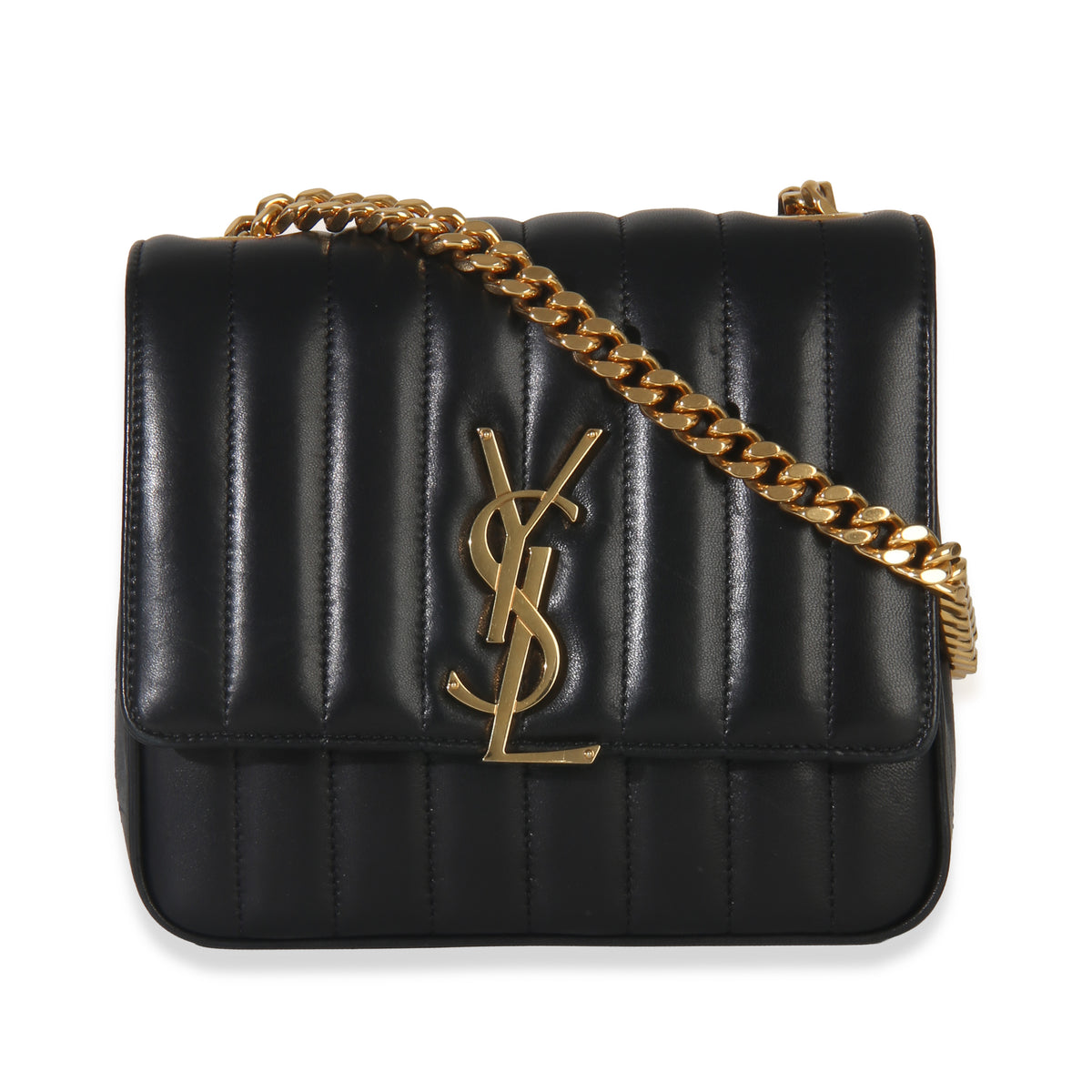 Black Lambskin Matelasse Monogram Medium Vicky Chain Bag