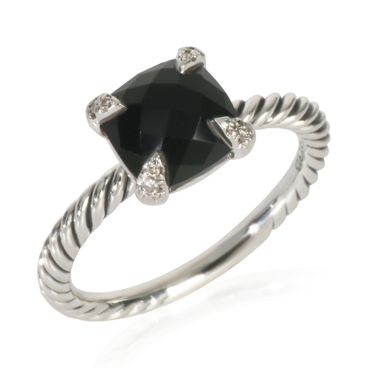 David Yurman Sterling Silver Onyx and Diamond Chatelaine Ring bv