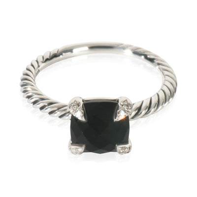 David Yurman Sterling Silver Onyx and Diamond Chatelaine Ring fv