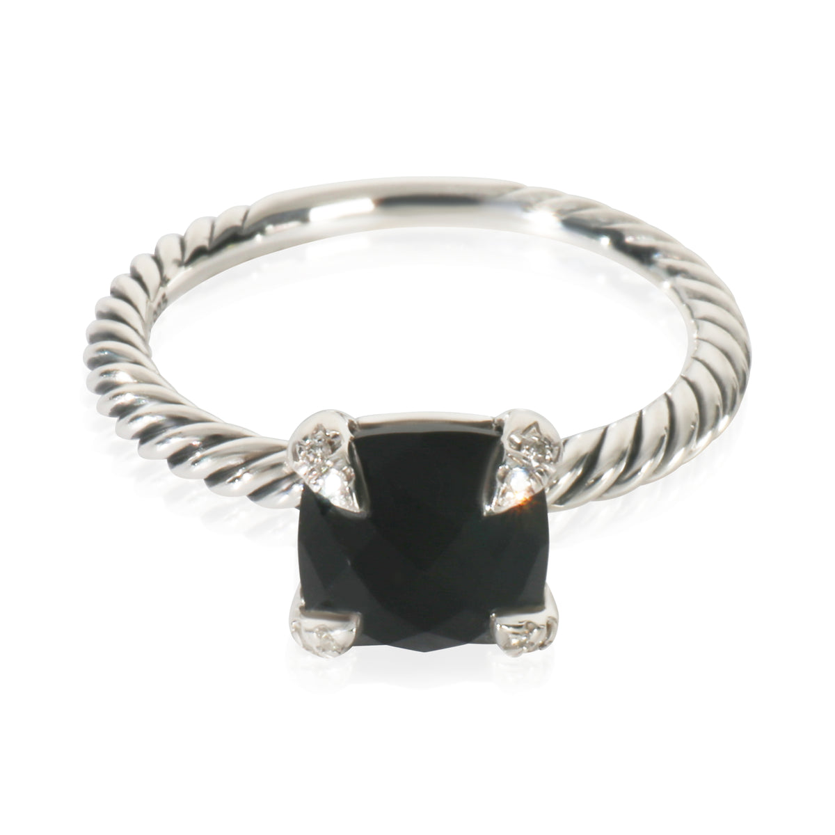 David Yurman Sterling Silver Onyx and Diamond Chatelaine Ring fv