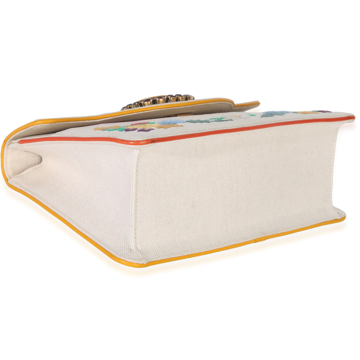 Gucci Cream Linen Ricami Floral Shoulder Bag Handbag clasp