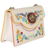 Gucci Cream Linen Ricami Floral Shoulder Bag Handbag pv
