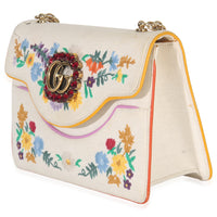 Gucci Cream Linen Ricami Floral Shoulder Bag Handbag sv