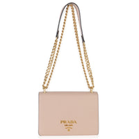 Prada Pink Saffiano Lux Small Logo Chain Flap Bag Handbag av