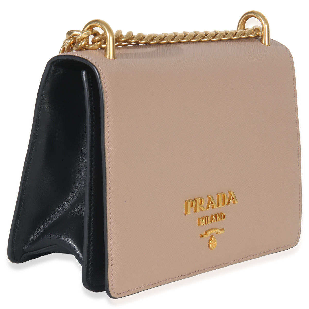 Prada Pink Saffiano Lux Small Logo Chain Flap Bag Handbag pv