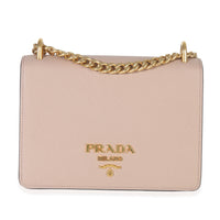 Pink Saffiano Lux Small Logo Chain Flap Bag