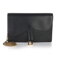 Black Smooth Calfskin Saddle Chain Clutch