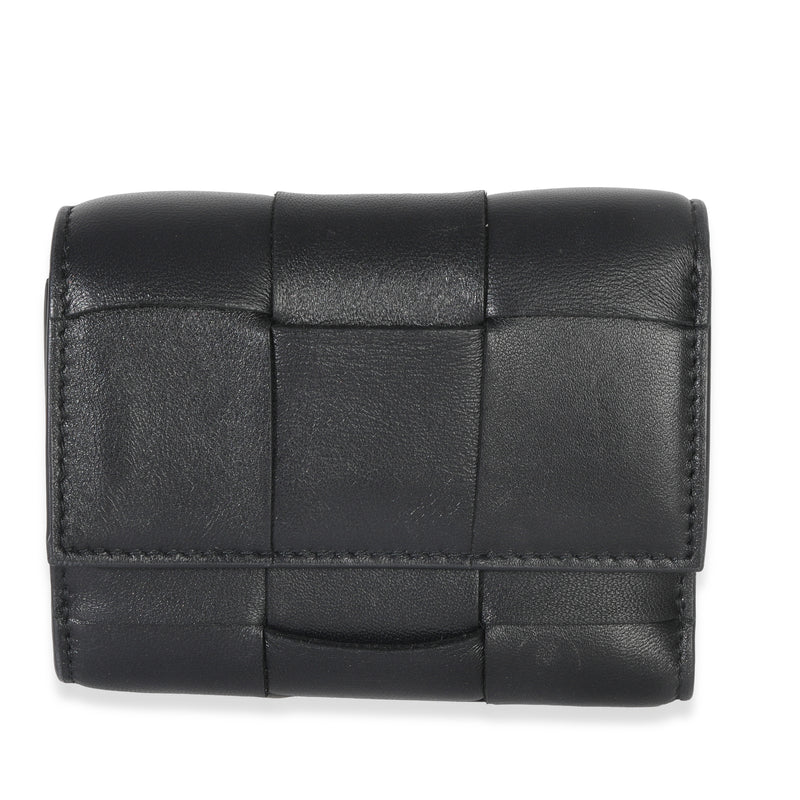 Bottega Veneta Black Cassette Intrecciato Small Trifold Wallet Wallet fv