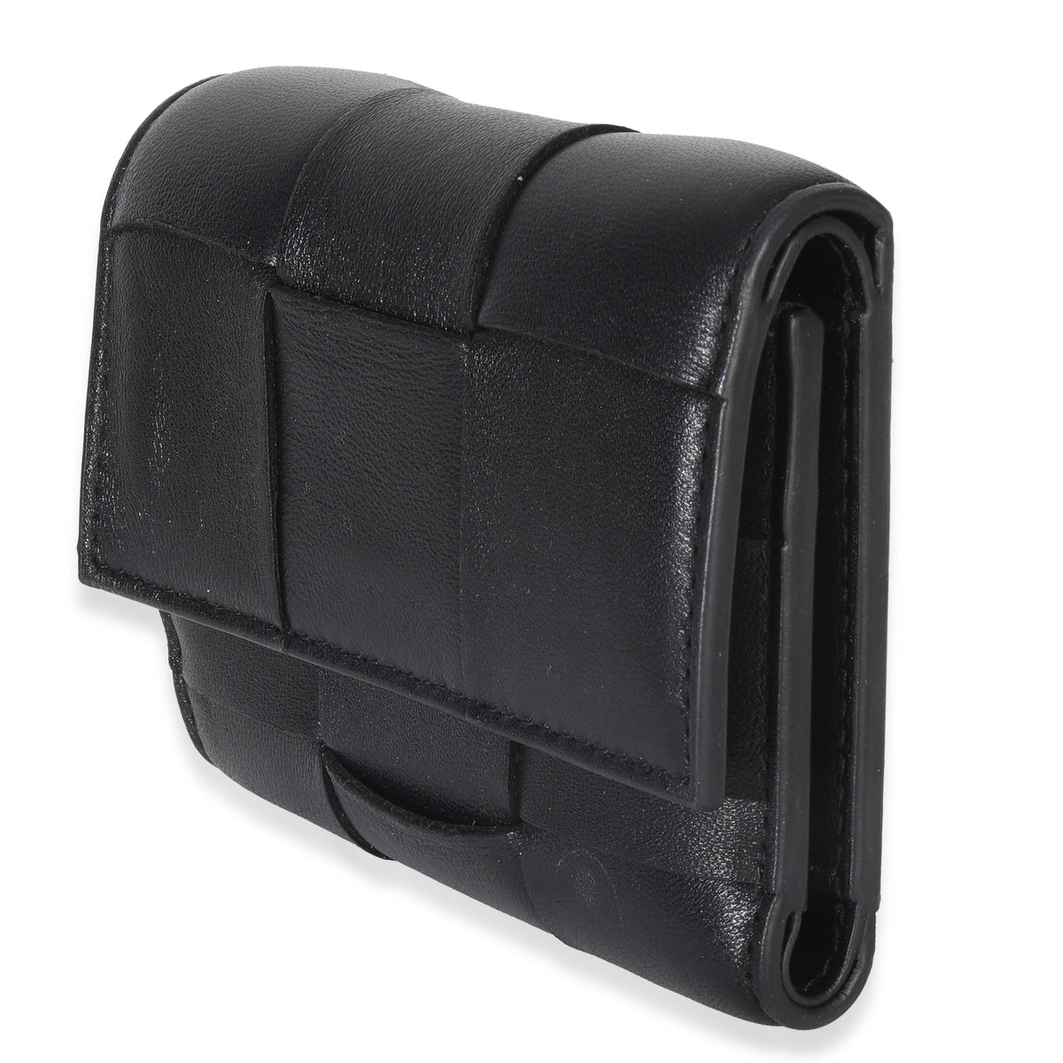 Bottega Veneta Black Cassette Intrecciato Small Trifold Wallet Wallet sv