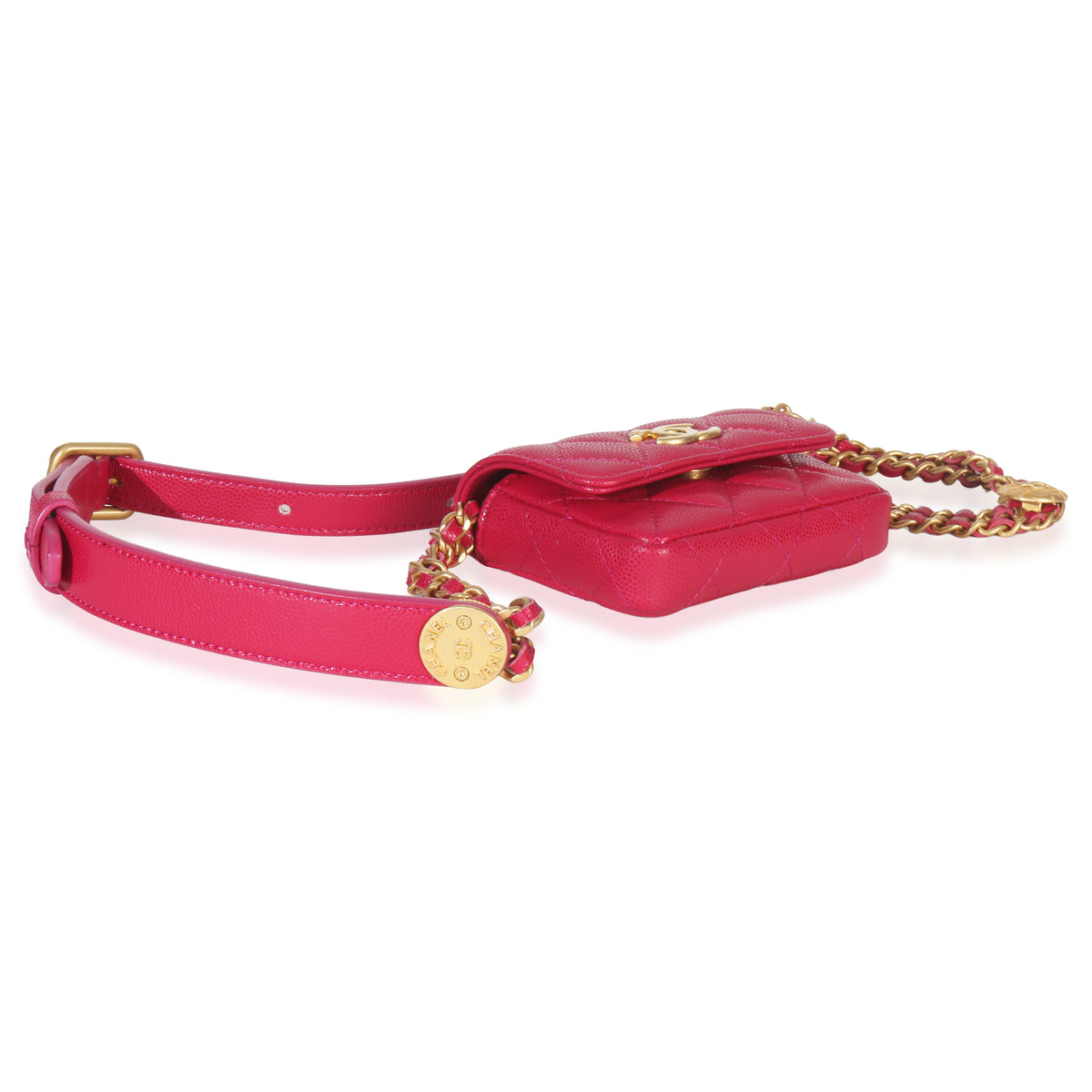 Chanel Pink Quilted Caviar Twist Your Buttons Belt Bag Handbag clasp