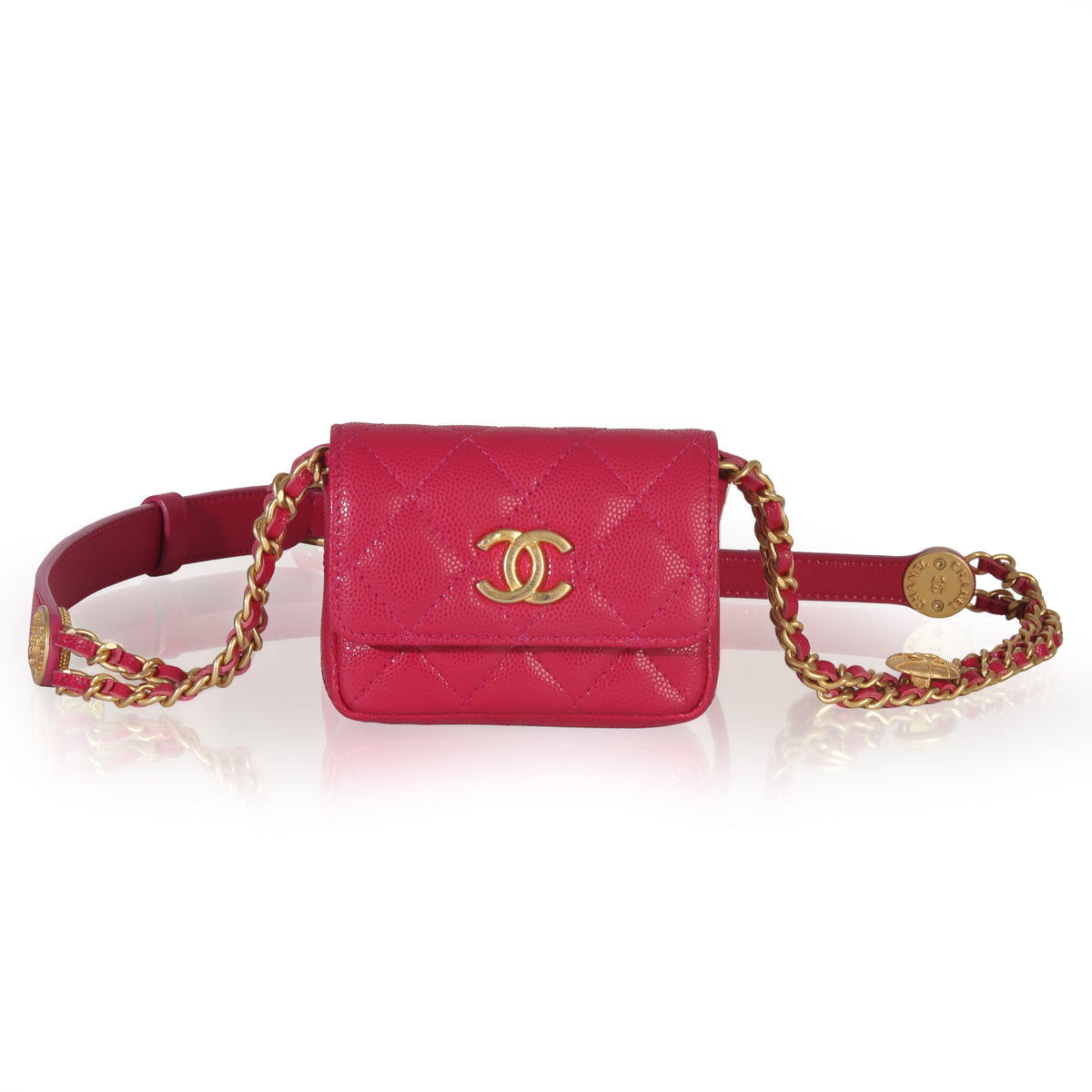 Chanel Pink Quilted Caviar Twist Your Buttons Belt Bag Handbag fv