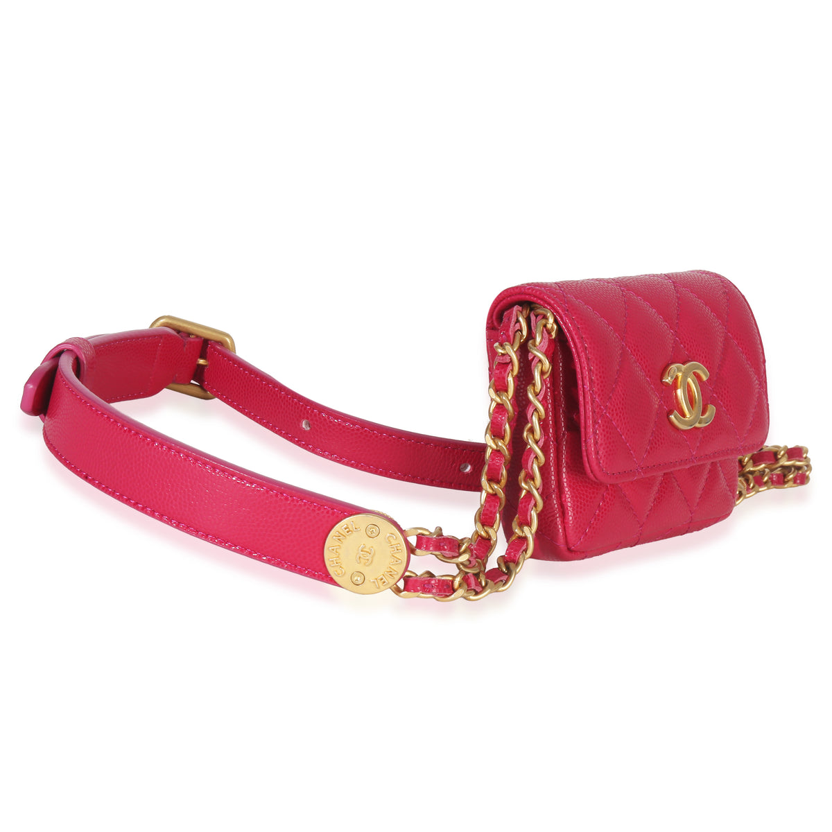 Chanel Pink Quilted Caviar Twist Your Buttons Belt Bag Handbag pv